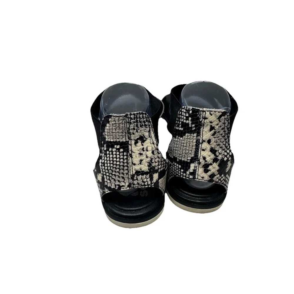 🔥Sorel Ella 🖤Sandal Women's 11 Snakeskin Print Black  Gladiator Elastic Straps